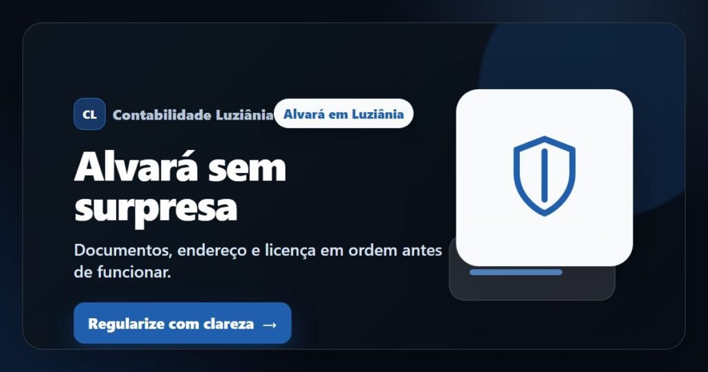 Imagem destacada sobre alvará em Luziânia com CTA para regularizar com clareza