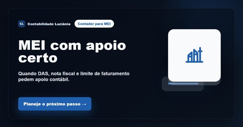 Imagem destacada sobre MEI em Luziânia com CTA para planejar o próximo passo